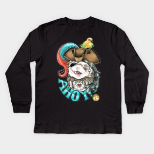 Ferret Pirate Ahoy -Sable Coat Kids Long Sleeve T-Shirt